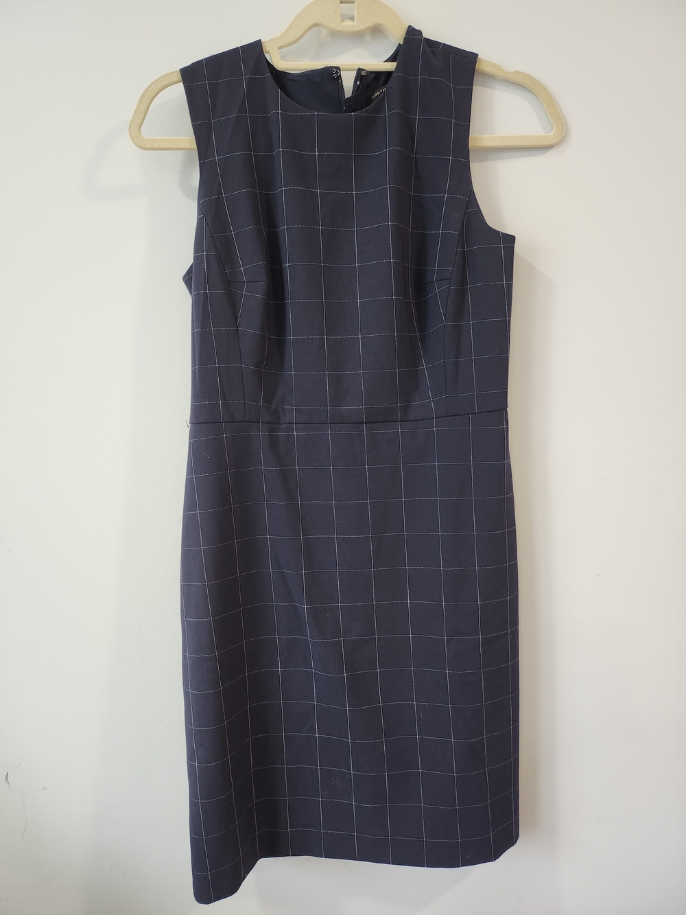 Ann Taylor Navy and White Windowpane Midi Sheath Dress - Picture 2 of 4